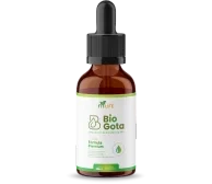Frasco BioGota com conta-gotas e rótulo branco e verde na imagem comercial